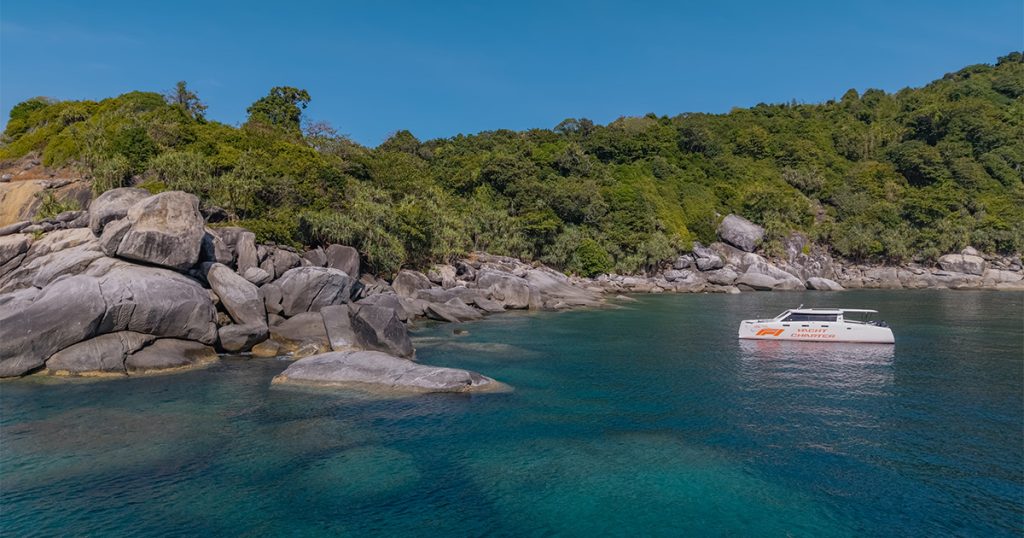 A picture of 'F1' the latest 42ft Power Catamaran at anchor in Phuket