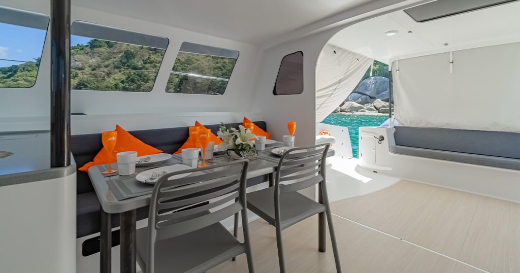 Spacious saloon and seating on the Stealth 42ft Power Cat 'F1'