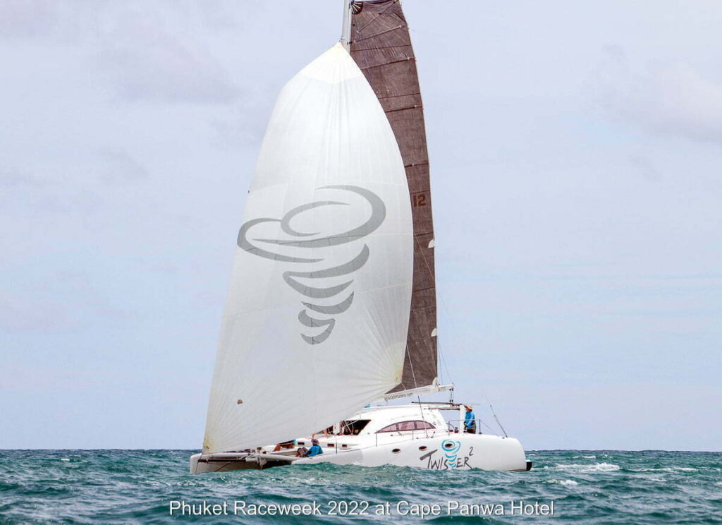 A Stealth Catamaran 'Twister 2' flying her spinnaker