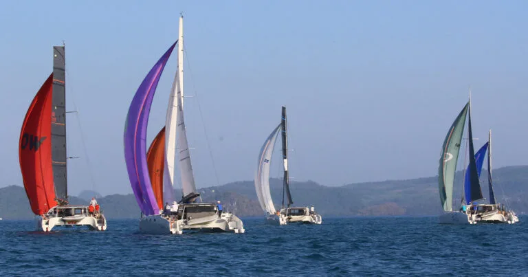 Stealth catamarans racing together at the 29th Bay Regatta in Phuket Thailand