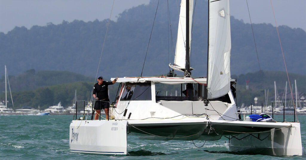 Stealth X Series 43 Zephyrus catamaran sailing in the Bay Regatta Thailand