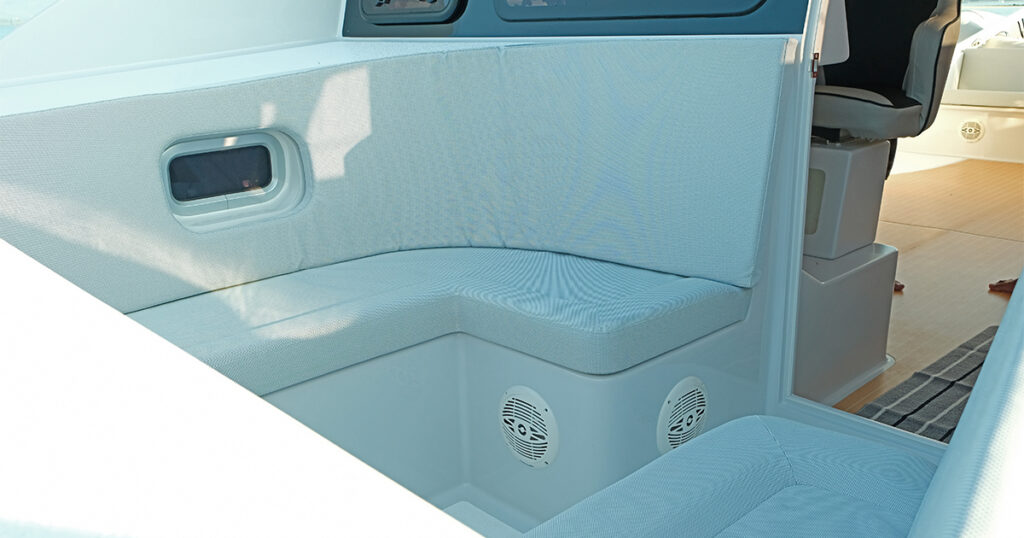 Stealth 36 Power Catamaran cockpit lounge seating