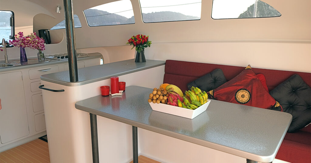 Stealth 36 Power Catamaran saloon and dining area